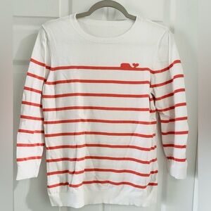 Vineyard Vines White and Orange Striped Knit Whale Sweater